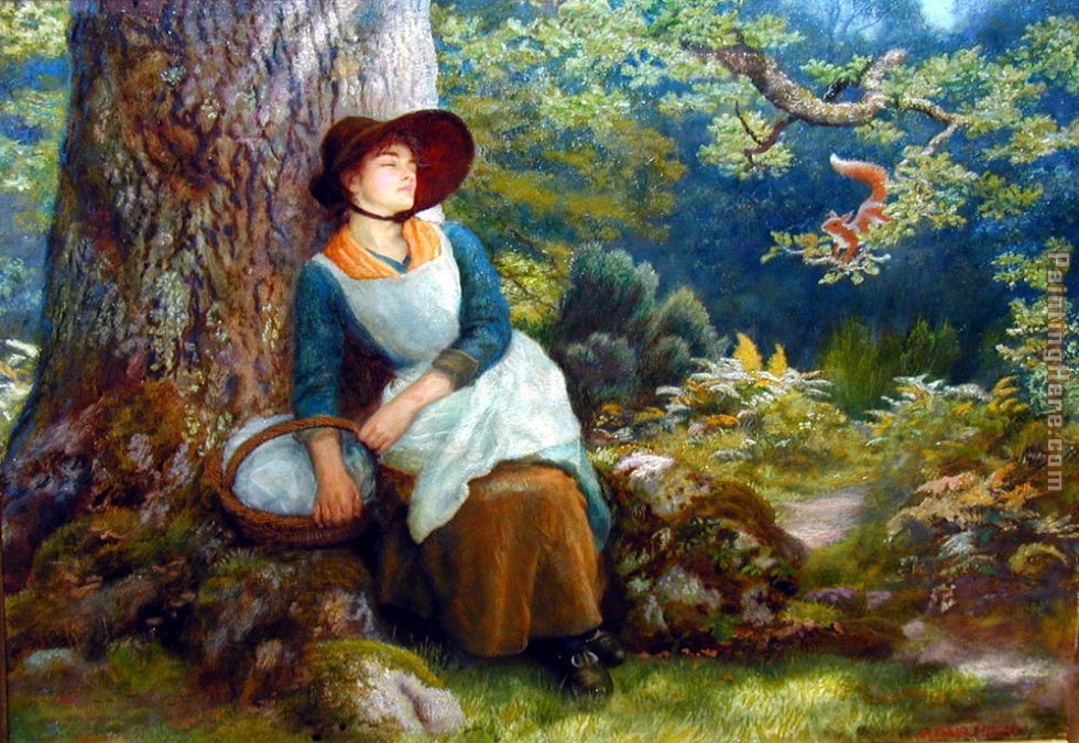 Asleep in the Woods painting - Arthur Hughes Asleep in the Woods art painting